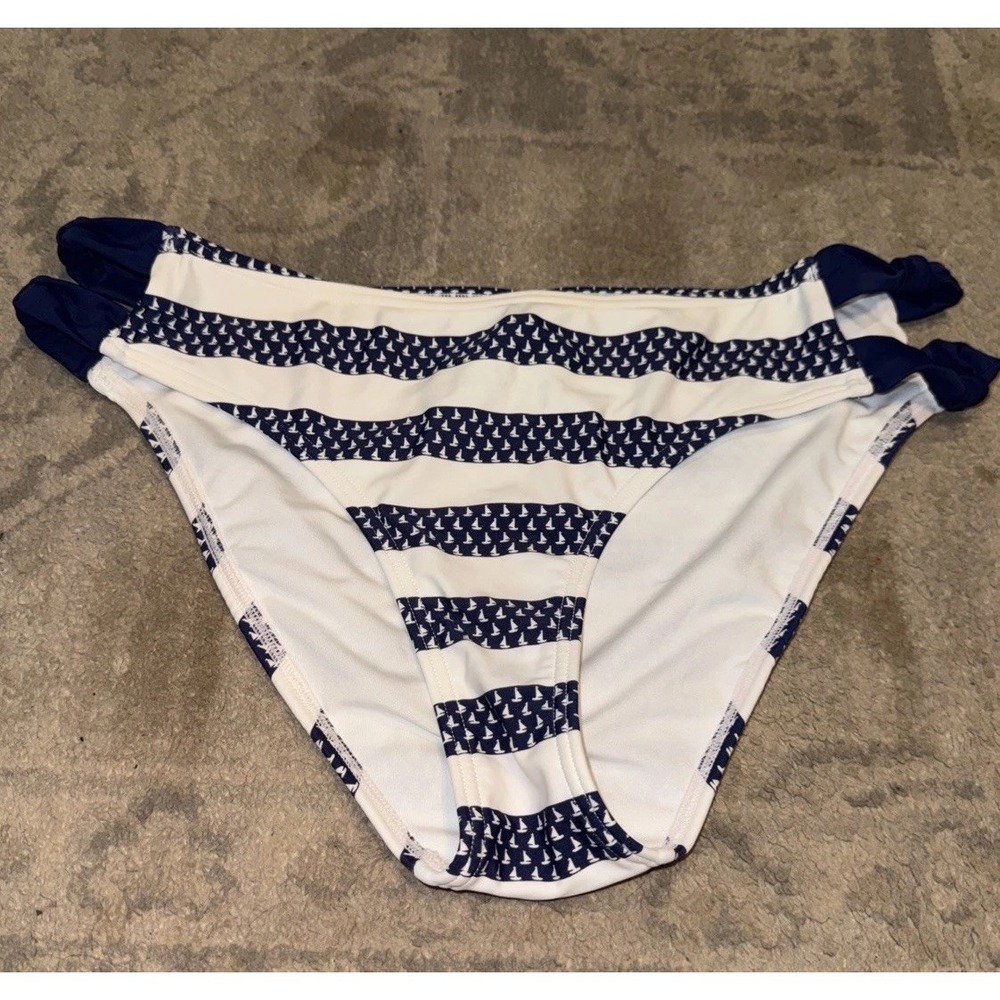 Venus Navy Blue White Striped‎ Bikini Swimsuit Bottoms Sz 12 Womens
